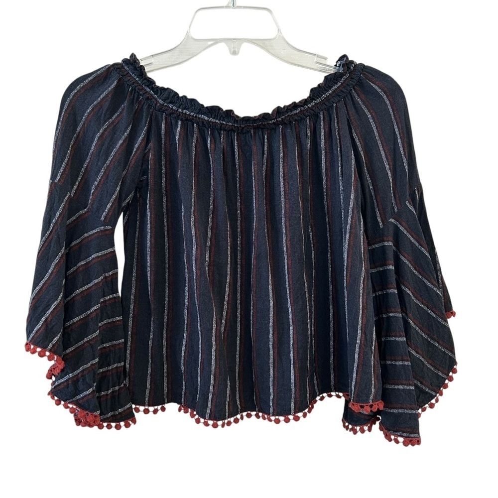 Striped Off-Shoulder Top with Red Accents